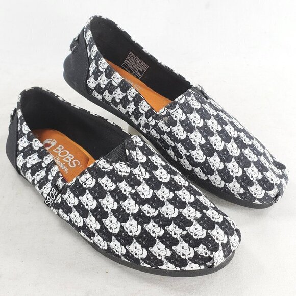 Skecher Shoes Wmn Sz 5 Bobs Schnauzer Black White AOP Slip On Loafer Memory Foam - Picture 16 of 16